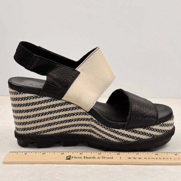 Sorel Womens 7.5 Wedge Sandals Black Beige Strappy Joanie II Slingback Chevron - Picture 13 of 13
